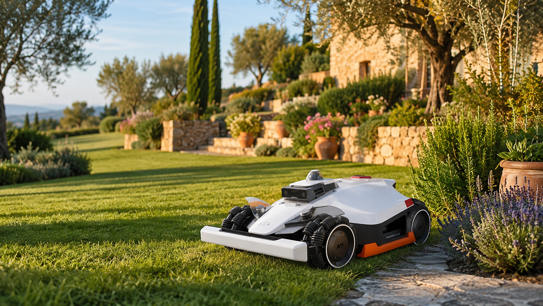 ROBOT MAMMOTION LUBA 3 AWD IN  UN GIARDINO MEDITERRANEO