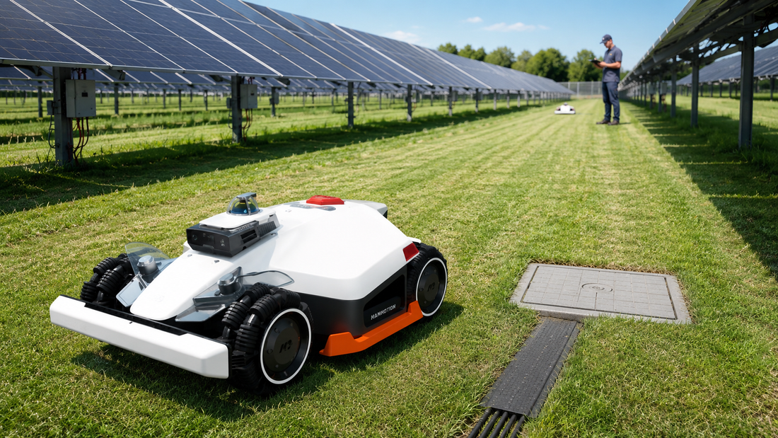 Campo fotovoltaioco con lavorazione mammotion luba 3 awd
