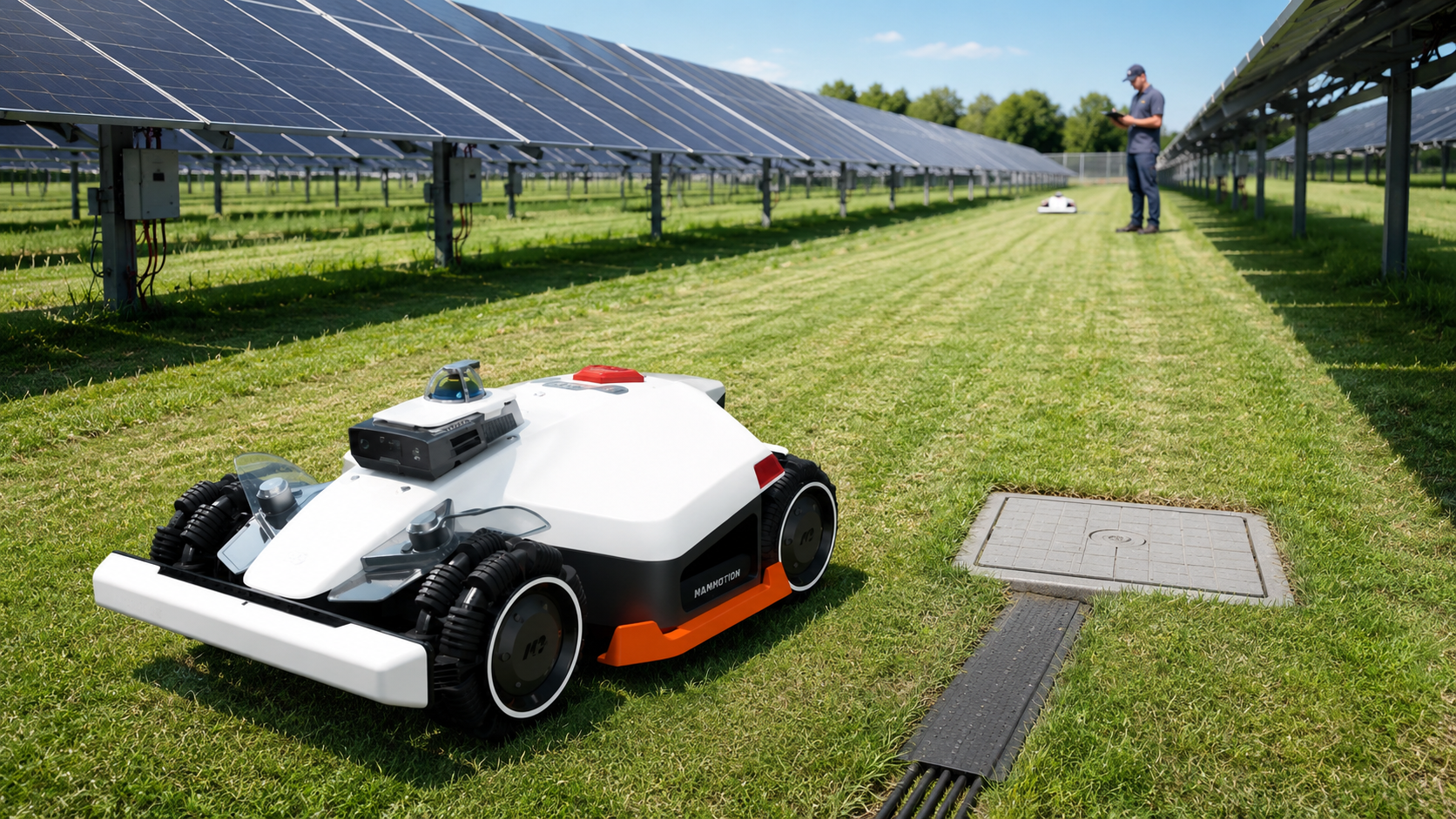 Campo fotovoltaioco con lavorazione mammotion luba 3 awd